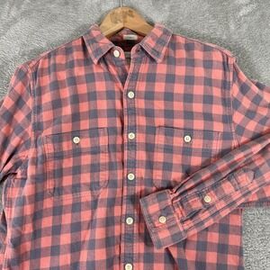 J Crew Plaid Flannel Button Down‎ Shirt Mens Medium Red Cotton Tailored Fit